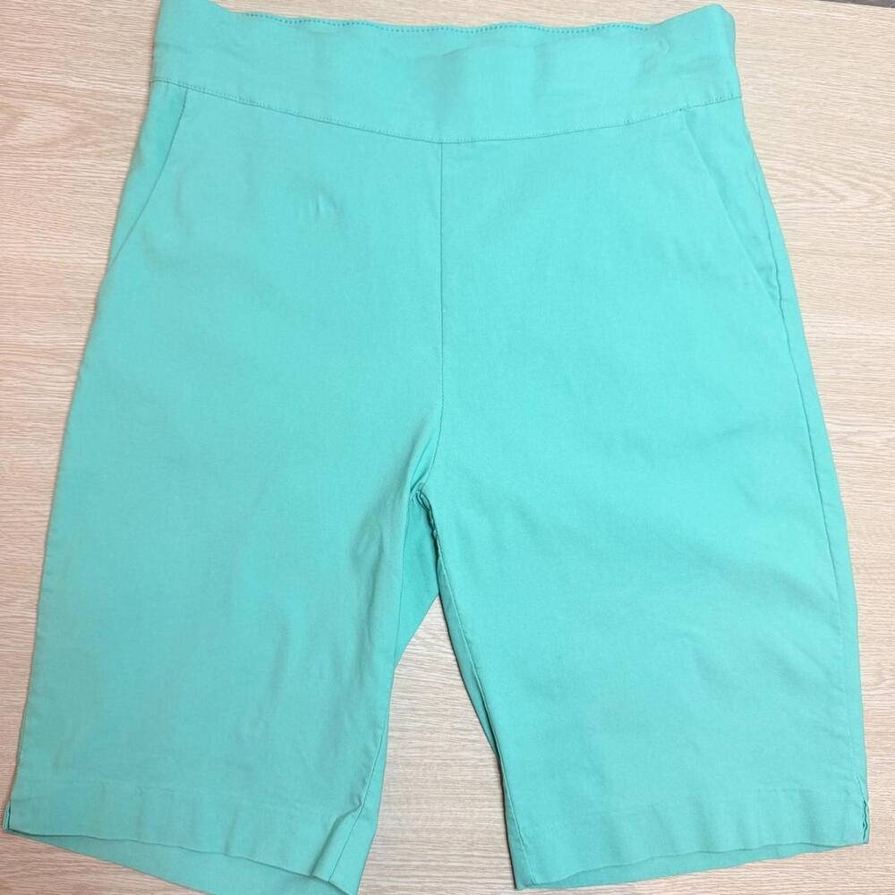 HDE Turquoise Bermuda Shorts Women's Size L Stretch Pull On 4-Pockets 9. Inseam
